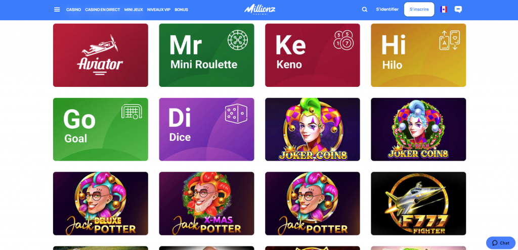 jeux millionz casino en ligne